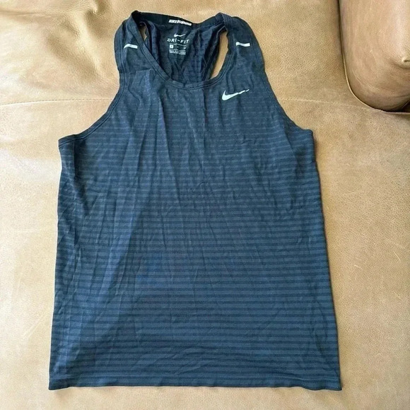 Nike Dri-Fit Sleeveless Miler Running Tank Top Black Mesh Breathable Womens S - Picture 1 of 8